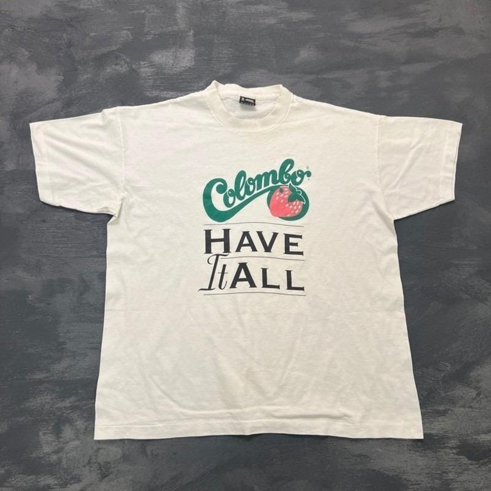 Vintage‎ Colombo Yogurt Shirt Mens XL White 1990s Strawberry